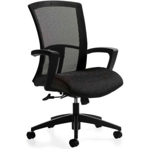 Gec Global„¢ Vion High Back Tilter Chair with Fixed "C" Arm with Black Mesh Back & Black Fabric 6321-4CBK-UR22+MS69